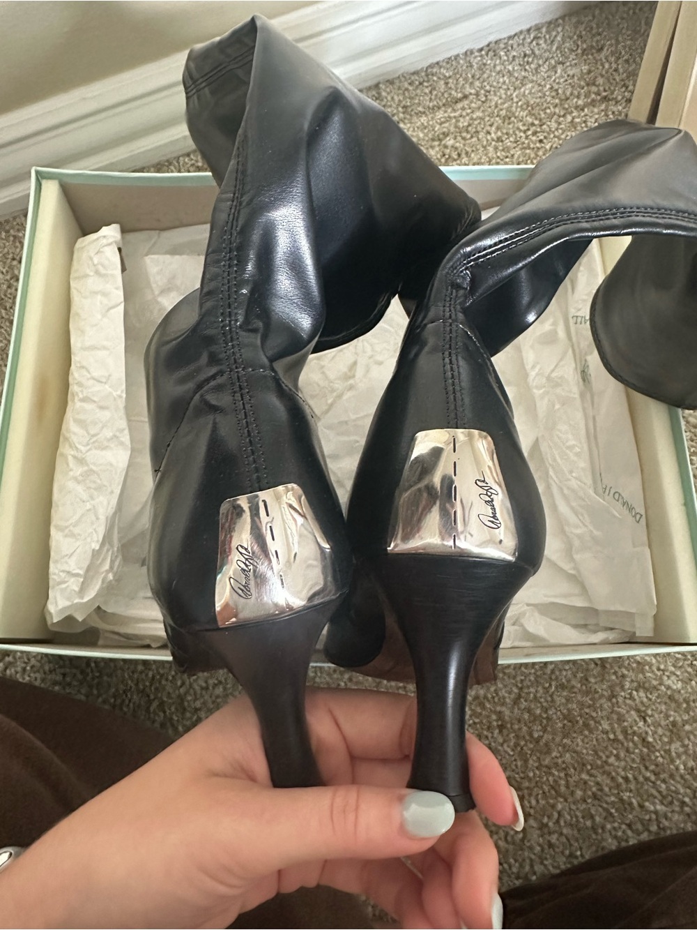 Donald J. Pliner Black Pointed Toe Mid-Kitten Heel Ankle Boots - Picture 3 of 5